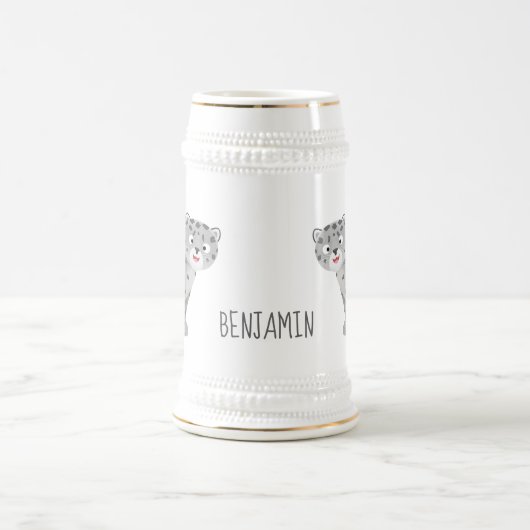 かわいいユキヒョウ漫画イラストレーション ビールジョッキ (中央)