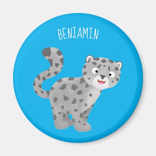 かわいいユキヒョウ漫画イラストレーション マグネット (正面)