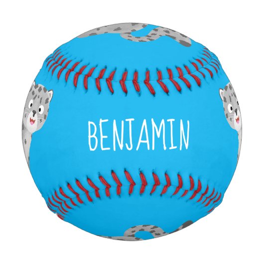 かわいいユキヒョウ漫画イラストレーション 野球ボール (正面)