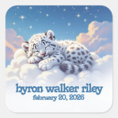 かわいいユキヒョウ雲の上で眠る赤ちゃんシャワー スクエアシール (正面)