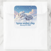 かわいいユキヒョウ雲の上で眠る赤ちゃんシャワー スクエアシール (バッグ)