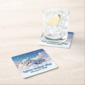 かわいいユキヒョウ雲の上で眠る赤ちゃんシャワー スクエアペーパーコースター (インサイチュ)