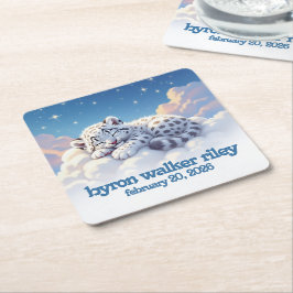 かわいいユキヒョウ雲の上で眠る赤ちゃんシャワー スクエアペーパーコースター