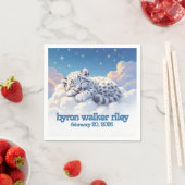 かわいいユキヒョウ雲の上で眠る赤ちゃんシャワー スタンダードカクテルナプキン (インサイチュ)