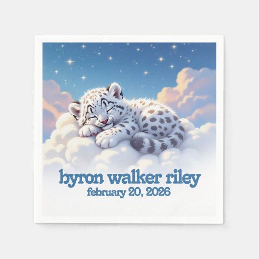 かわいいユキヒョウ雲の上で眠る赤ちゃんシャワー スタンダードカクテルナプキン (正面)