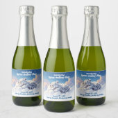 かわいいユキヒョウ雲の上で眠る赤ちゃんシャワー スパークリングワインラベル (ボトル)