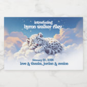 かわいいユキヒョウ雲の上で眠る赤ちゃんシャワー スパークリングワインラベル (シングルラベル)