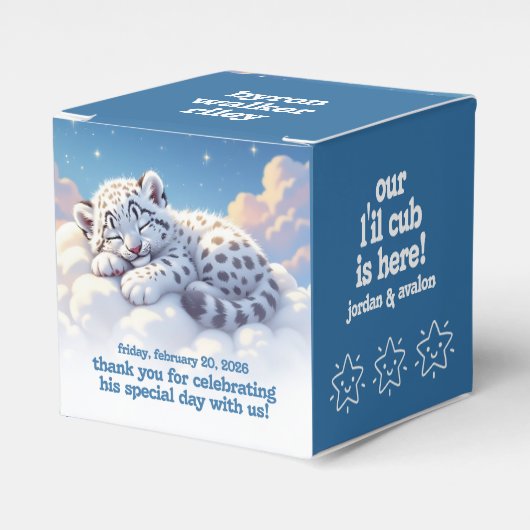 かわいいユキヒョウ雲の上で眠る赤ちゃんシャワー フェイバーボックス (正面サイド)