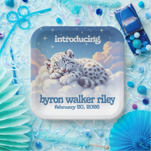 かわいいユキヒョウ雲の上で眠る赤ちゃんシャワー ペーパープレート (パーティー)