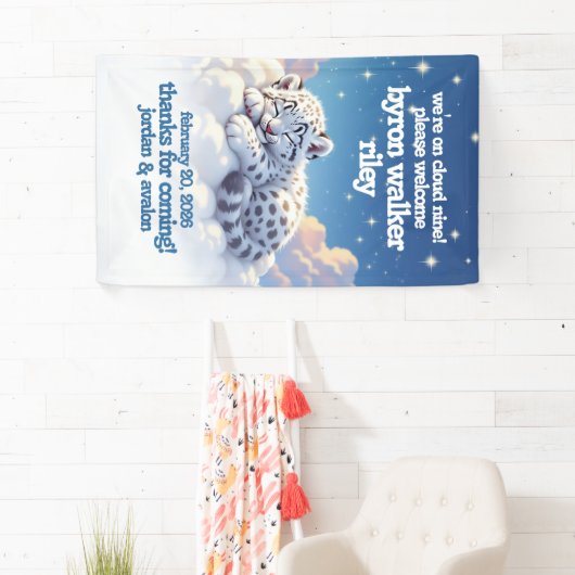 かわいいユキヒョウ雲の上で眠る赤ちゃんシャワー 横断幕 (インサイチュ)