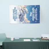 かわいいユキヒョウ雲の上で眠る赤ちゃんシャワー 横断幕 (トレードショー)