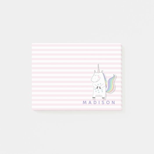 かわいいユニコパーソナライズされたーン – ピストライプのンクキッズ ポストイット (正面)