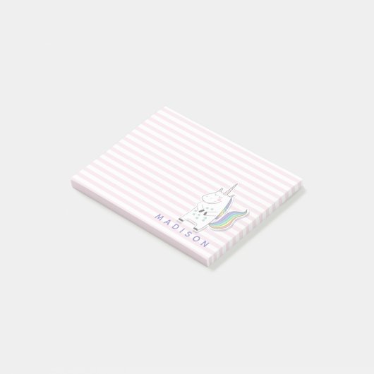 かわいいユニコパーソナライズされたーン – ピストライプのンクキッズ ポストイット (アングル)