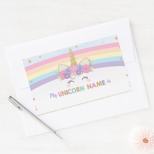かわいいユニコーンあなたのユニコーンの名前のゲームとは 長方形シール (封筒)