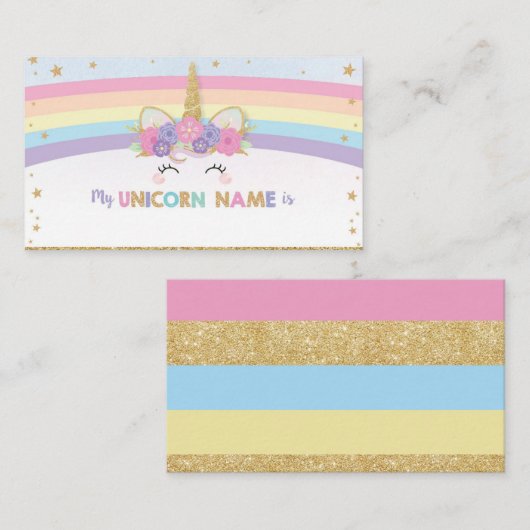 かわいいユニコーンあなたのユニコーンの名前のゲームカードとは エンクロージャーカード (正面/裏面)