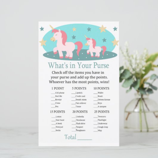 かわいいユニコーンあなたの財布ゲームの赤ちゃんシャワーの中に何がある (スタンド正面)