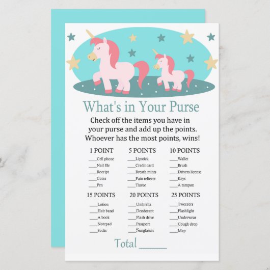 かわいいユニコーンあなたの財布ゲームの赤ちゃんシャワーの中に何がある (正面/裏面)