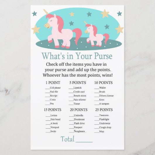 かわいいユニコーンあなたの財布ゲームの赤ちゃんシャワーの中に何がある (正面)