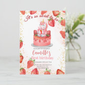 かわいいユニコーンいちごケーキ誕生日 招待状 (スタンド正面)