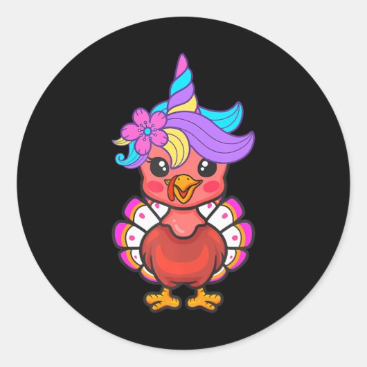 かわいいユニコーンおもしろいベビー七面鳥サンクスギビング ラウンドシール (正面)
