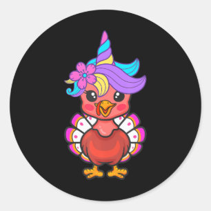 かわいいユニコーンおもしろいベビー七面鳥サンクスギビング ラウンドシール