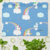 かわいいユニコーンおよび虹 キッチンタオル (折り畳み)