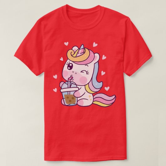 かわいいユニコーンお茶を飲む Tシャツ (デザイン正面)