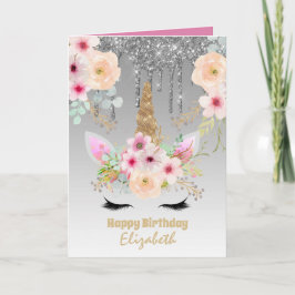 かわいいユニコーンかわいらしのガーリーファンタジーシルバーピンク カード