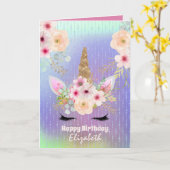 かわいいユニコーンかわいらしのガーリーファンタジー カード (黄色い花)