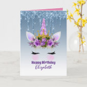 かわいいユニコーンかわいらしファンタジーガーリーデザイン紫 カード (黄色い花)