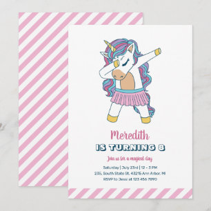 かわいいユニコーンがダブリングする子供の女の子の誕生日 招待状