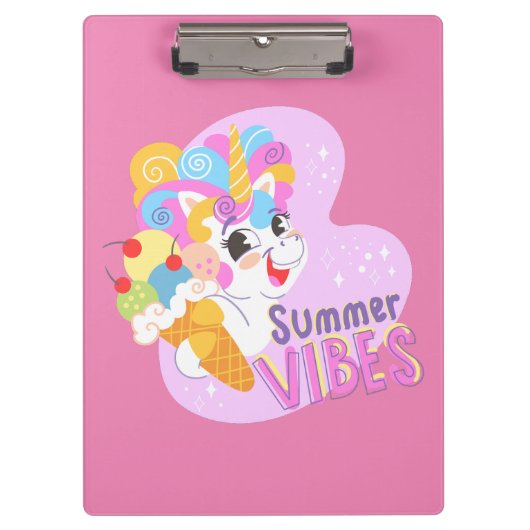 かわいいユニコーンとアイスクリーム クリップボード (正面)