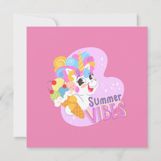 かわいいユニコーンとアイスクリーム 招待状 (正面)