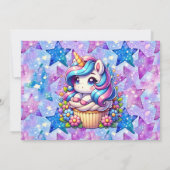 かわいいユニコーンとカップケーキチャイルドの写真誕生日 招待状 (裏面)
