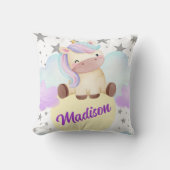 かわいいユニコーンとシルバーの星の名前 クッション (正面)