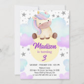 かわいいユニコーンとシルバースターの誕生日 招待状 (正面)