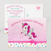 かわいいユニコーンとピンクのキャンディースプリンクルズの誕生日 ポストカード (正面/裏面)
