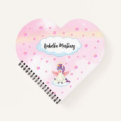 かわいいユニコーンとピンクの星 ハート型 ノートブック (正面)