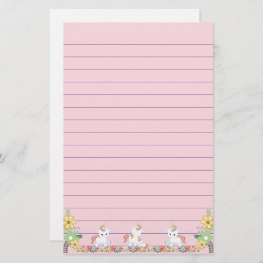 かわいいユニコーンとフローラ 便箋 (正面/裏面)