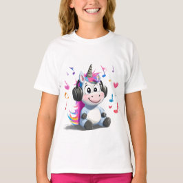 かわいいユニコーンとヘッドフォンTシャツ Tシャツ