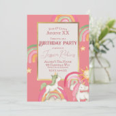 かわいいユニコーンとレインボウをピンクに 招待状 (スタンド正面)