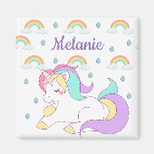 かわいいユニコーンとレインボウパーソナライズされた マグネット (正面)