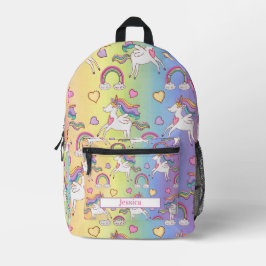 かわいいユニコーンとレインボーをテーマにした プリントバックパック