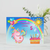 かわいいユニコーンとレインボーバースデーパーティー 招待状 (スタンド正面)