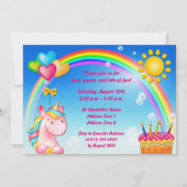 かわいいユニコーンとレインボーバースデーパーティー 招待状 (裏面)