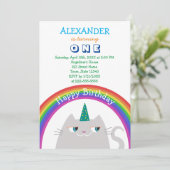 かわいいユニコーンとレインボー1歳の誕生日 招待状 (スタンド正面)