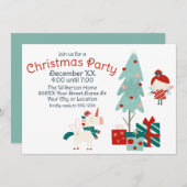 かわいいユニコーンと妖精のクリスマスパーティ 招待状 (正面/裏面)