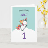 かわいいユニコーンと姪のバースデーカード カード (黄色い花)
