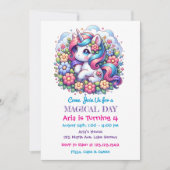 かわいいユニコーンと子どもの写真誕生日 招待状 (正面)