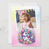 かわいいユニコーンと子どもの写真誕生日 招待状 (裏面)